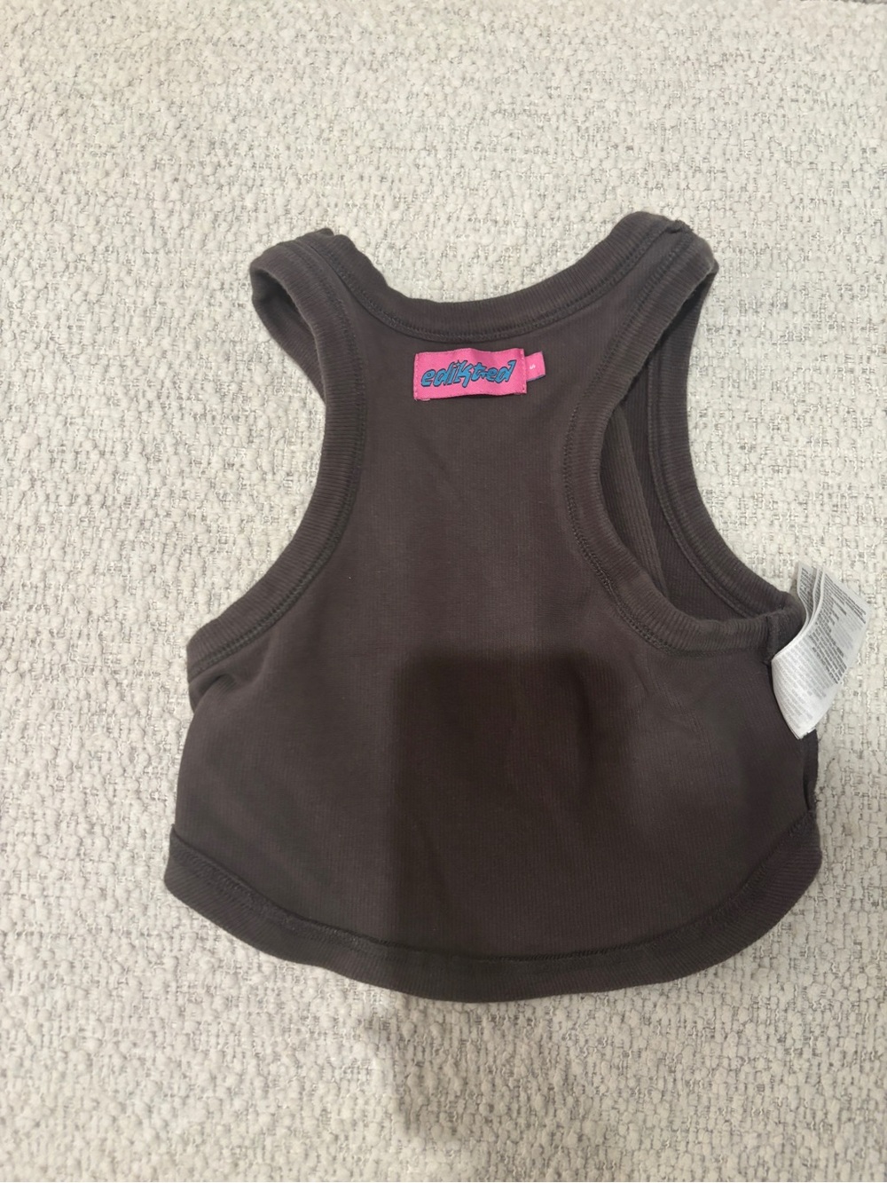 Edikted Grey mini cropped Tank with Pink Logo Patch